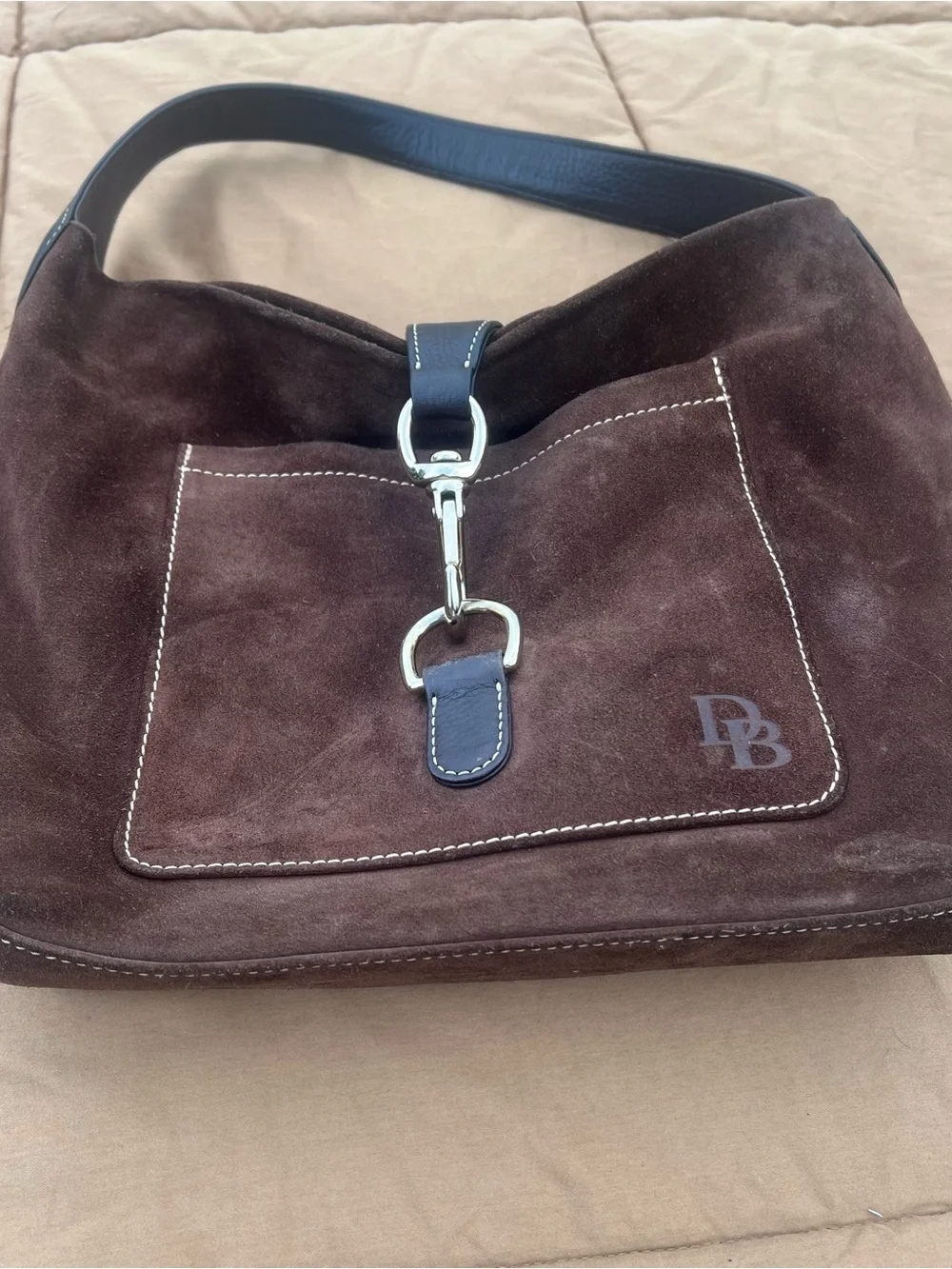 Vintage Dark Brown Suede Dooney & Bourke Y2K Era Lock Sac Clip Closure Bag